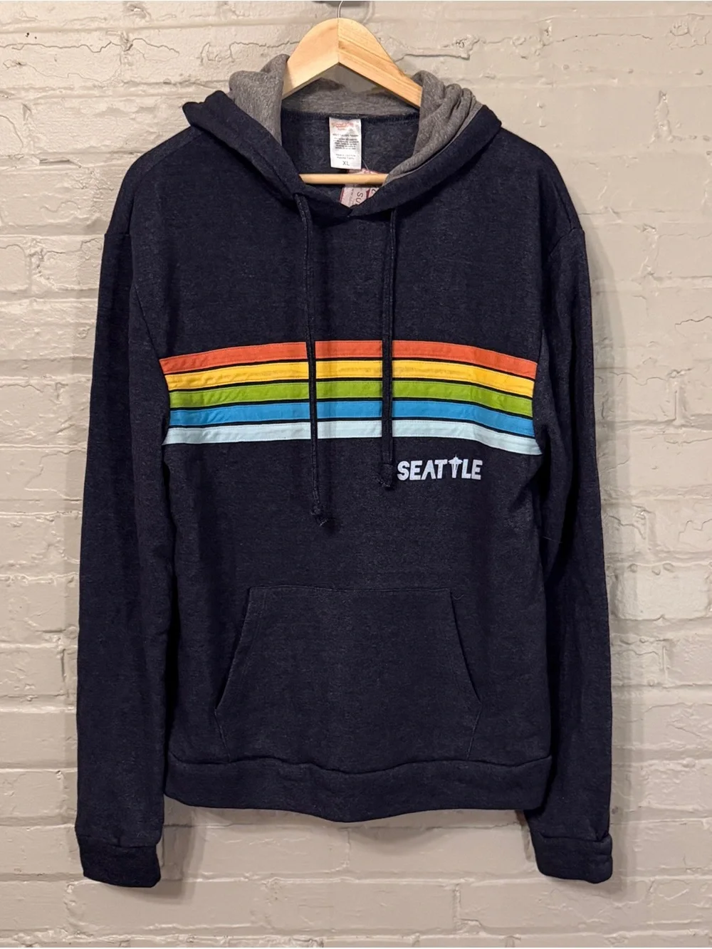 NWT Seattle Rainbow Striped  Hooded Sweatshirt Hoodie Good Land Supply Co